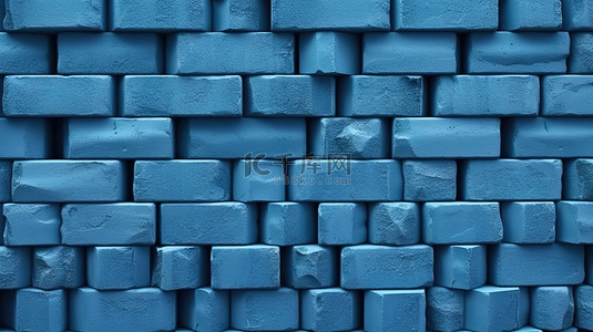 红色墙背景图片_蓝砖墙的标志性 3D 渲染是砖石和石制品的杰作