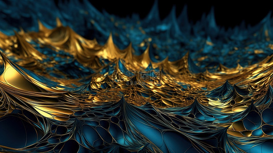 用于设计的 3d 渲染中的抽象金色和蓝色背景