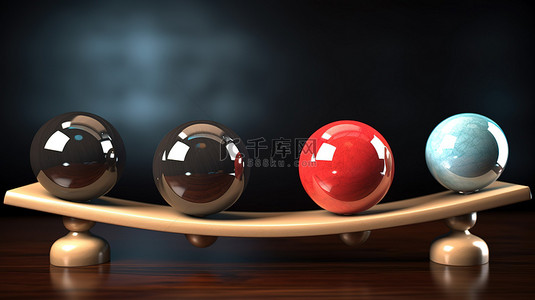 双边平衡车背景图片_3d 球体的跷跷板平衡