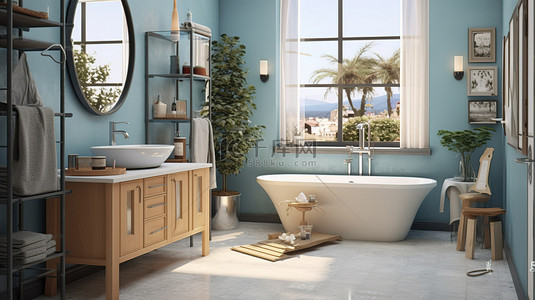 酒店平面背景图片_浴室室内设计的 3d 插图