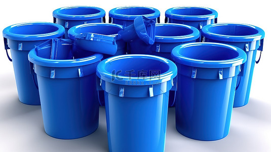 3d 渲染白色背景与蓝色塑料桶