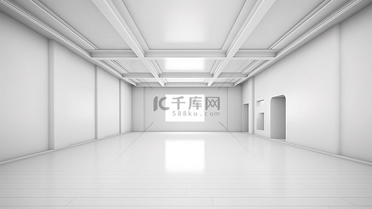 宽敞明亮的白色房间的 3D 插图