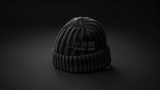 黑色背景图片_深色背景上黑色针织帽的 3D 渲染