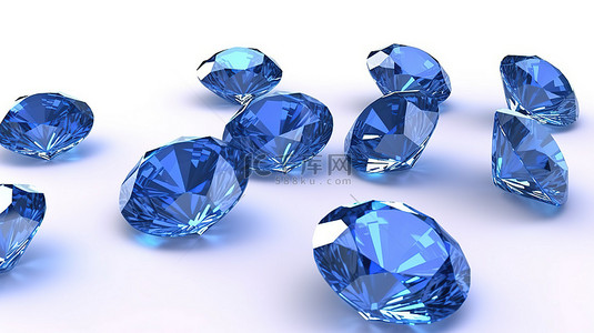 3d 渲染白色背景与闪闪发光的蓝色钻石