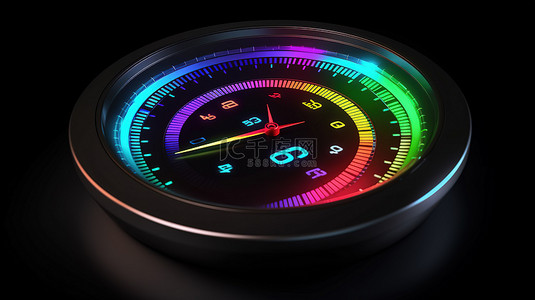 控制面板背景图片_测量速度的 3D 插图中的彩色车速表图标