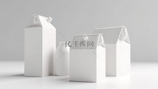 外卖盒背景图片_牛奶和果汁盒的创意 3D 渲染，白色背景上包含徽标和文本剪切路径的空间