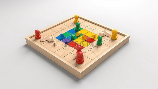 游戏牌桌桌面背景图片_白色背景木棋盘游戏家庭卢多桌的 3D 渲染