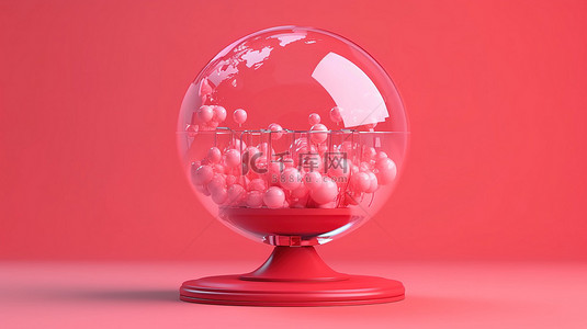 粉红色背景上带有红心和玻璃球的 3D 渲染产品展示架