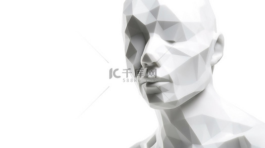 人体白色背景图片_抽象人体半身像的 3D 插图，在孤立的白色背景上有孔，用于横幅