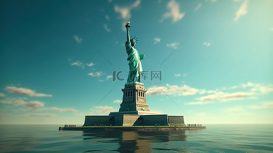 美国纪念碑背景图片_3d 渲染和插图中描绘的自由女神像