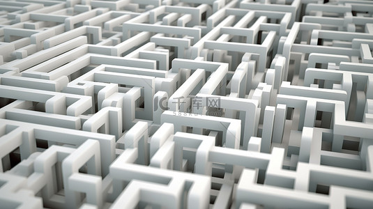 抽象幻觉永无止境的体积迷宫，具有白色 3D 渲染中的几何图案