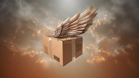 航空飞行背景图片_高速包裹递送纸板箱喷气机翼和蒸汽飞行概念的革命性 3D 渲染