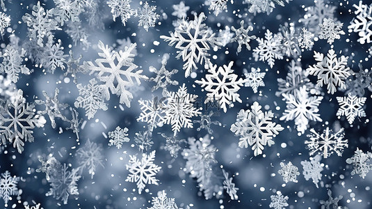 蓝色冰背景背景图片_冬季仙境标题中飘落的雪花的 3D 插图