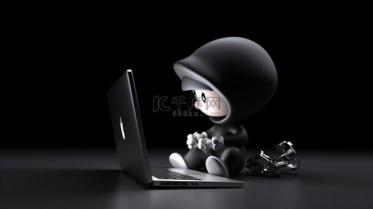 人物坐着的背景图片_从事笔记本电脑工作的卡通人物 3D 插图