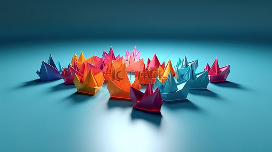 折纸船 3D 渲染中的领导概念