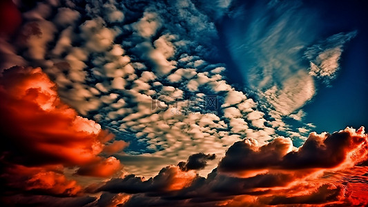 彩色天空水彩背景图片_天空彩色云朵红色云块