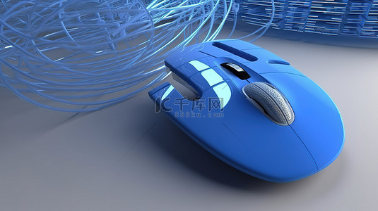 连接到 3D 蓝色和白色商店插图的电脑鼠标