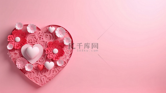 3d 渲染粉红心与空白空间背景母亲节情人节和周年庆典