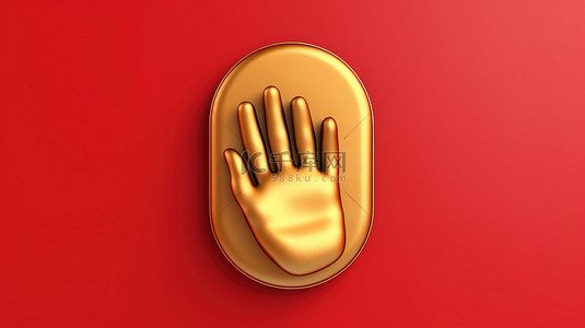 红色的手套背景图片_标志性的手套 3D 渲染社交媒体符号在红色哑光板上金色