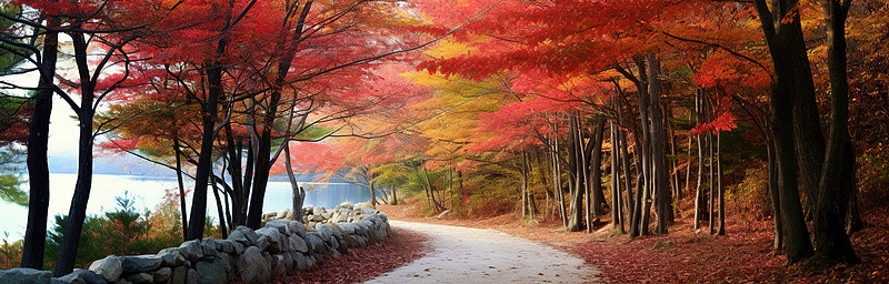 小枫叶背景图片_秋天，一些树木在小路上交织在一起