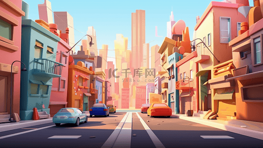 彩色建筑背景图片_城市街道可爱卡通插画