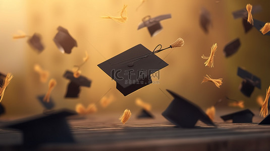 学生毕业背景图片_3d 手抛毕业帽庆祝学校毕业的插图
