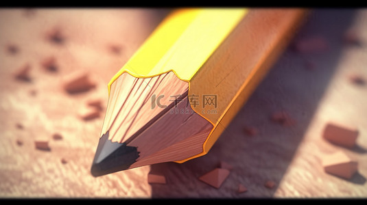 橡皮擦背景图片_带橡皮擦和木质纹理的亮黄色铅笔的逼真 3D 渲染