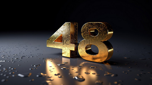 字母3d背景图片_闪亮的 3D 数字 48，在工作室灯 3D 渲染的混凝土背景下，金色闪闪发光的数字