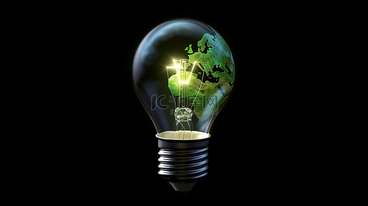 节能灯泡绿色背景图片_灯泡内的地球代表地球日和能源节约，采用来自 NASA 的元素和 3D 渲染技术