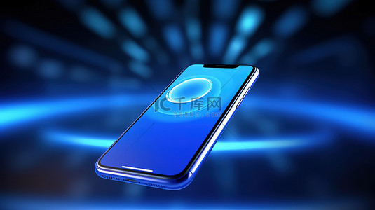 品牌手机样机背景图片_具有 3D 渲染的动态运动模型中的时尚蓝色手机