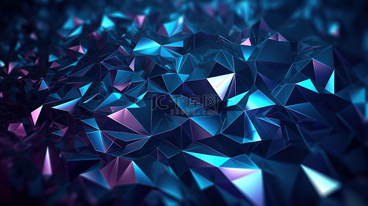 结晶几何壁纸虹彩蓝色金属纹理与三角形瓷砖在 3D 渲染抽象多面背景