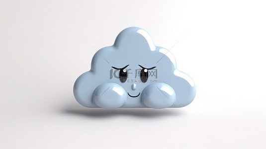 白色白云背景图片_带有简约云表情符号和阴符号的白色背景的 3D 渲染