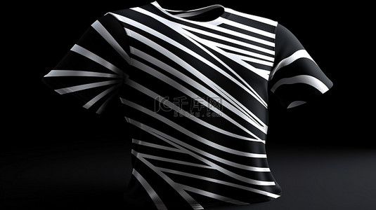 时尚黑色 T 恤，采用 3D 设计，带有引人注目的对角白色条纹
