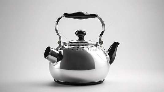 前视图中老式单色茶壶壶复古厨房用具的 3D 渲染