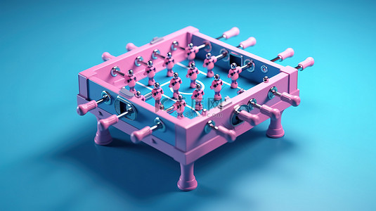 蓝色背景 3d 渲染的双色调粉色足球桌上足球游戏模型