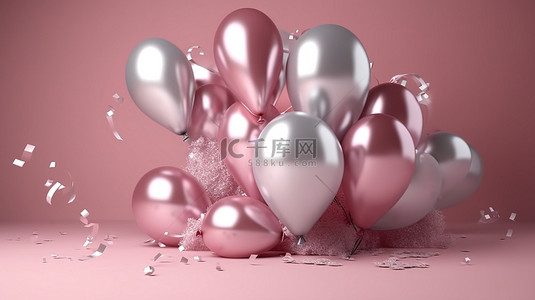 闪闪发光的粉色和银色 3D 气球是庆祝生日和成就的完美方式