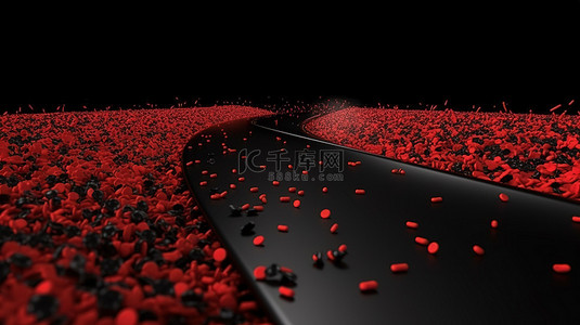 新年音乐派对背景图片_带有红地毯纸屑和体积照明的黑色背景的 3d 渲染