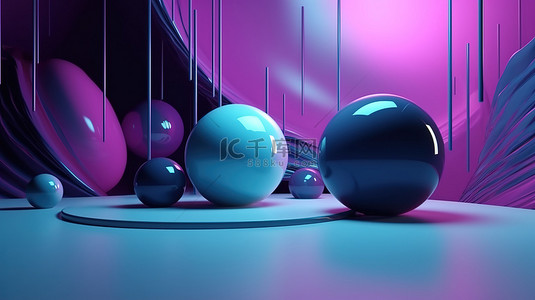 受科幻小说启发的 3d 渲染中的简约紫色和蓝色抽象背景
