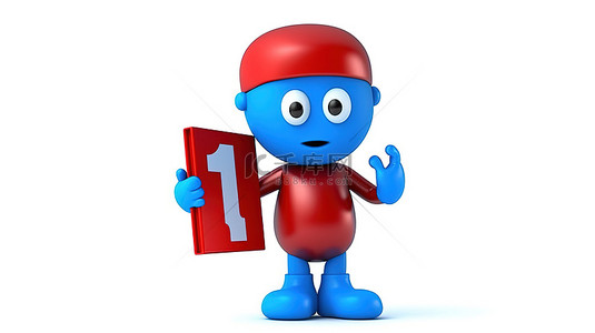 充值卡充值背景图片_白色背景展示了装饰着红色问号符号的蓝皮书吉祥物的 3D 渲染