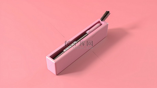 带有空睫毛膏管和眼线盒模型的孤立粉红色背景的顶视图 3d 插图