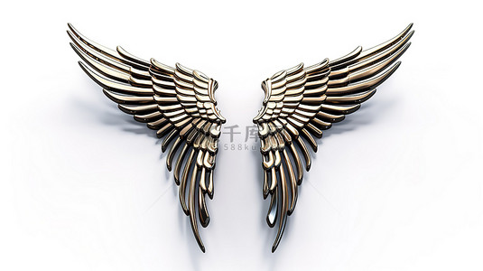 从底部视图看到的金属翼的 3D 渲染与白色背景隔离