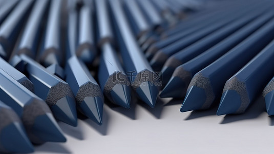 一组以 3D 形式呈现的海军蓝色铅笔