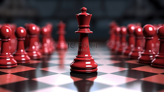 3d 在竞争性游戏中呈现一个辉煌的红色棋子，象征着领导力和成功