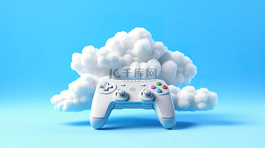 云古背景图片_游戏设置云游戏手柄玩家和在线游戏概念复制空间的 3D 插图