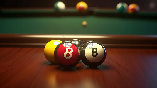 球背景图片_台球桌上 8 号球的 3D 渲染