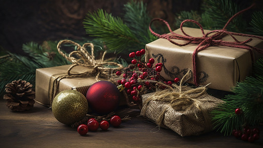 绿色圣诞树背景图片_圣诞节盒子球体