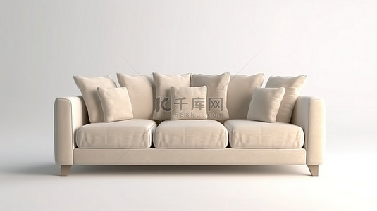 现代风格的米色沙发前视图是一件美丽的现代家具，隔离在白色背景和阴影中