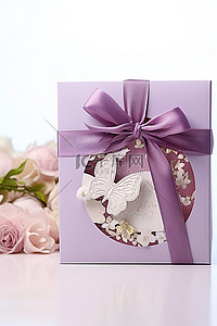 带有粉色蝴蝶结和紫色丝带的紫色盒子