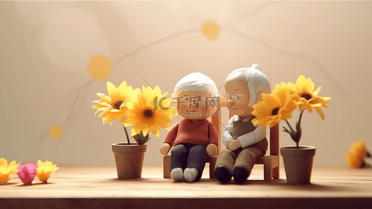 快乐家庭背景背景图片_祖父母日向日葵立体背景
