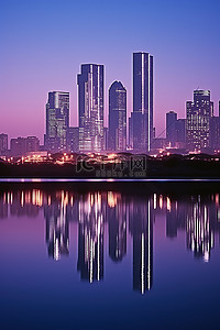 城市倒影背景图片_首尔天际线艺术的水中倒影夜间城市天际线